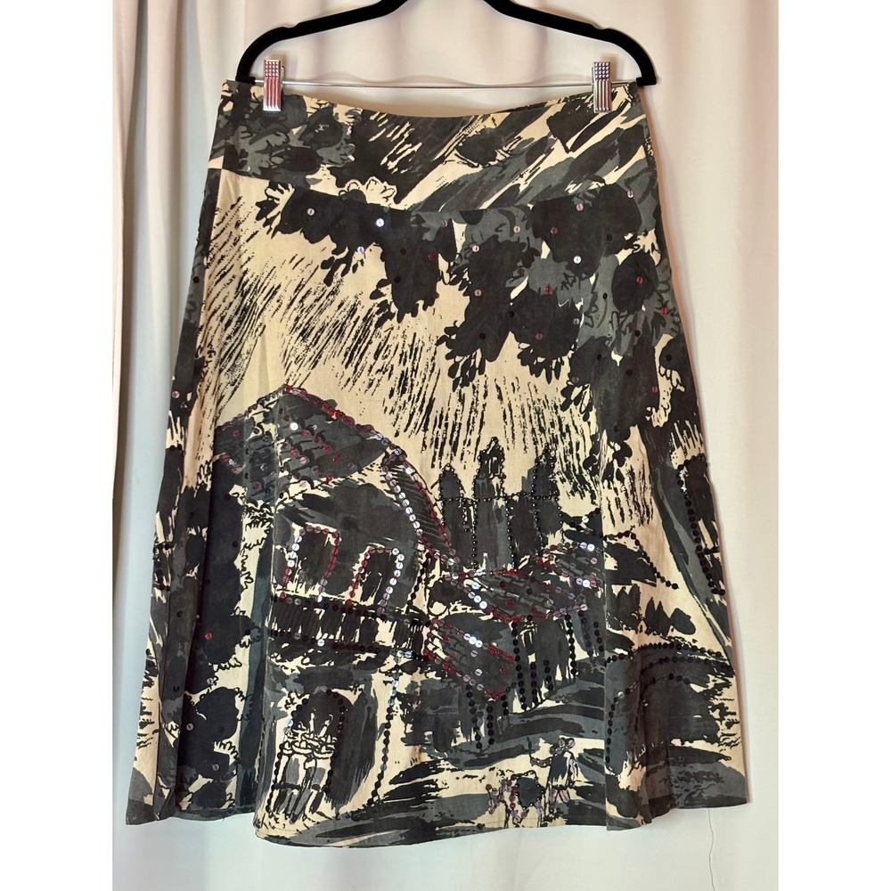 Jacqui E Embellished Cotton Skirt Beaded Sequin Textured Size US 8 / AU 12